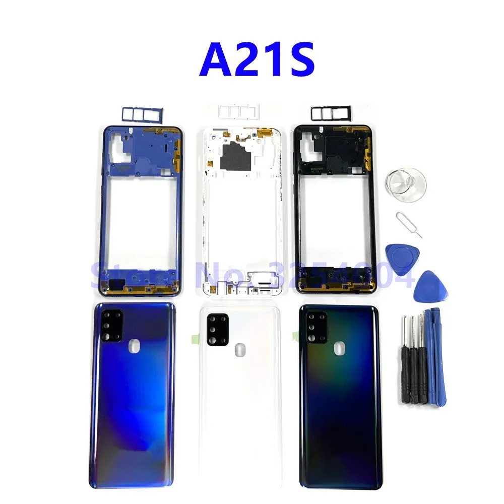 

For Samsung Galaxy A21S A217 A217F Housing Middle Frame Plate Case + Back Cover Battery Rear Door Cover Replacement Repair Parts