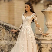 a line wedding dress for women hy005 long sleeves tulle v neck lace bridal gowns backless vestido de novias %d1%81%d0%b2%d0%b0%d0%b4%d0%b5%d0%b1%d0%bd%d0%be%d0%b5 %d0%bf%d0%bb%d0%b0%d1%82%d1%8c%d0%b5