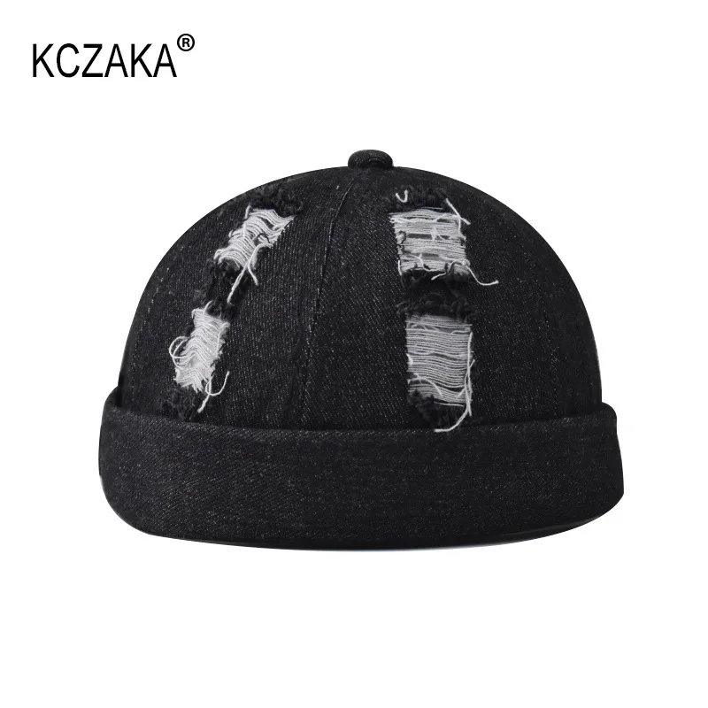 

Men's Washed Cotton Docker Beanie Cap Spring Retro Punk Holes Brimless Sailor Fisherman Leon Hat Ladies Landlord Hat Skull Cap