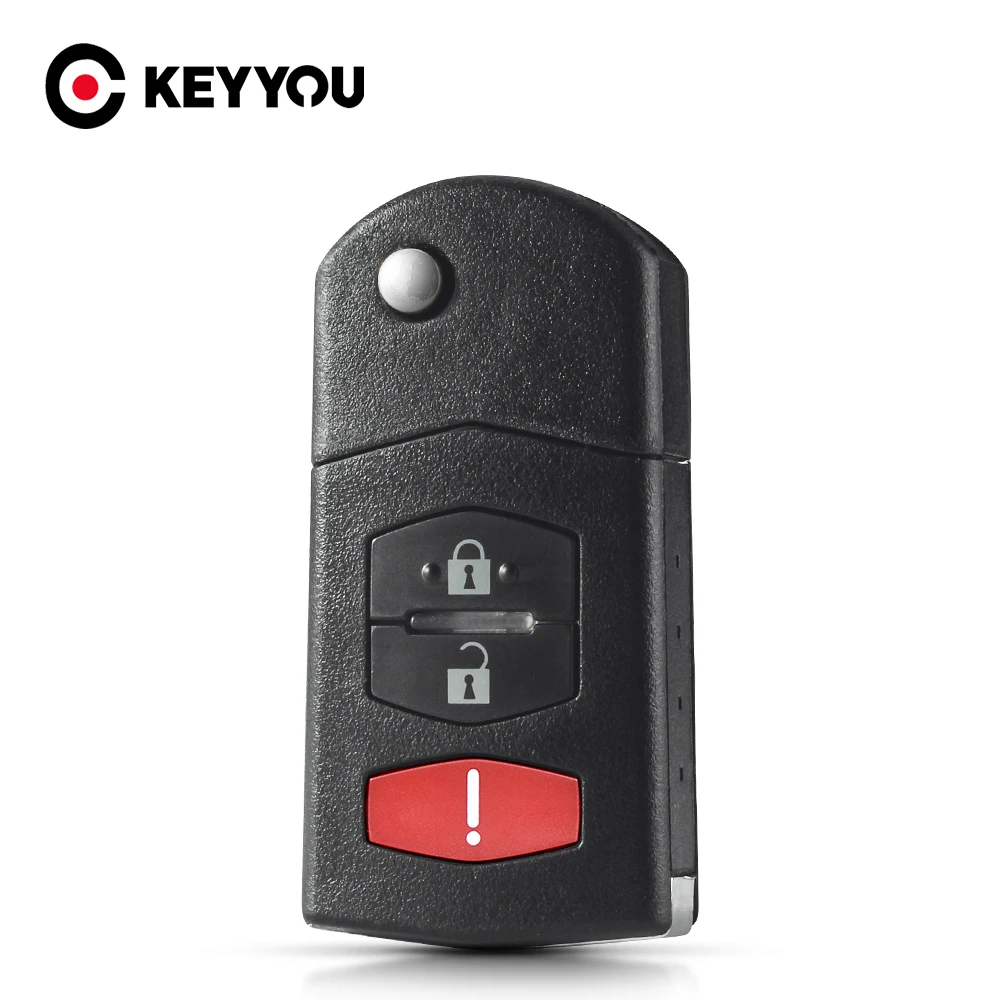 

KEYYOU 2x For Mazda 3 5 6 RX-8 MX-5 Miata CX-7 CX-9 05-13 Remote 3 Button Car Key Shell Folding Flip Key Fob