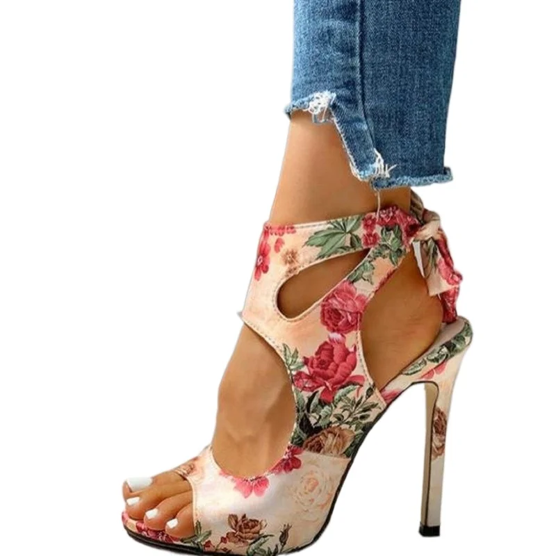 

High Heels Women Sexy Show Shoes Sandals Butterfly-knot Cross-tied Flock 10CM Thin Heels Fashion Girls Women Shoes Zapatos Mujer