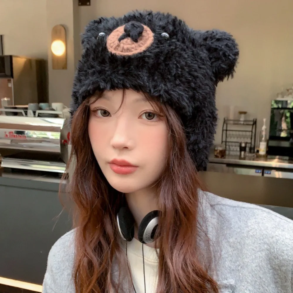 Плюшевая шапка-пуловер с медвежьими ушками сохраняющая тепло утолщающая