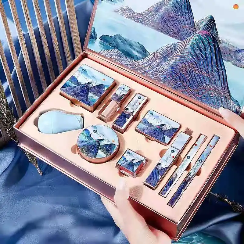 

Chinese Makeup Cosmetic Set Oriental Beauty Lotus Pond Moonlight Gift Box Velvet Lipstick Ivory Concealer Eye Shadow Powder