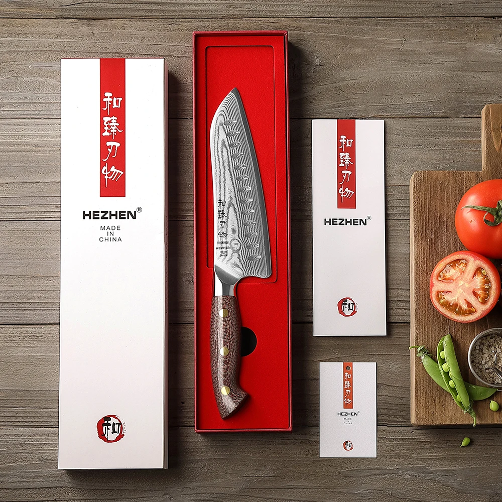 HEZHEN 7 3-дюймовый нож Santoku 67-слойная дамасская сталь ручка из микарты острый и