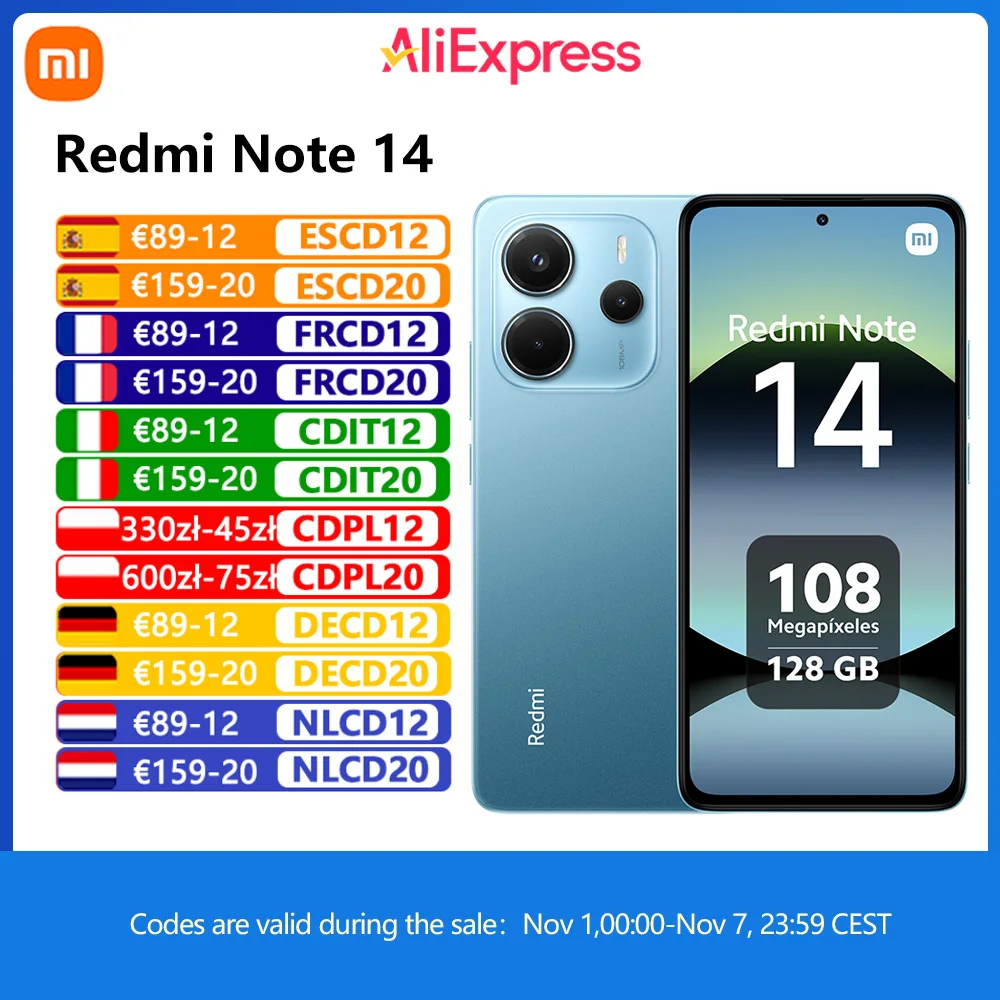 Xiaomi Redmi Note 14 4G, NFC, Helio G99-Ultra, Pantalla AMOLED de 6,67'', 120 Hz, Camara IA de 108 MP, Cargador no Incluido