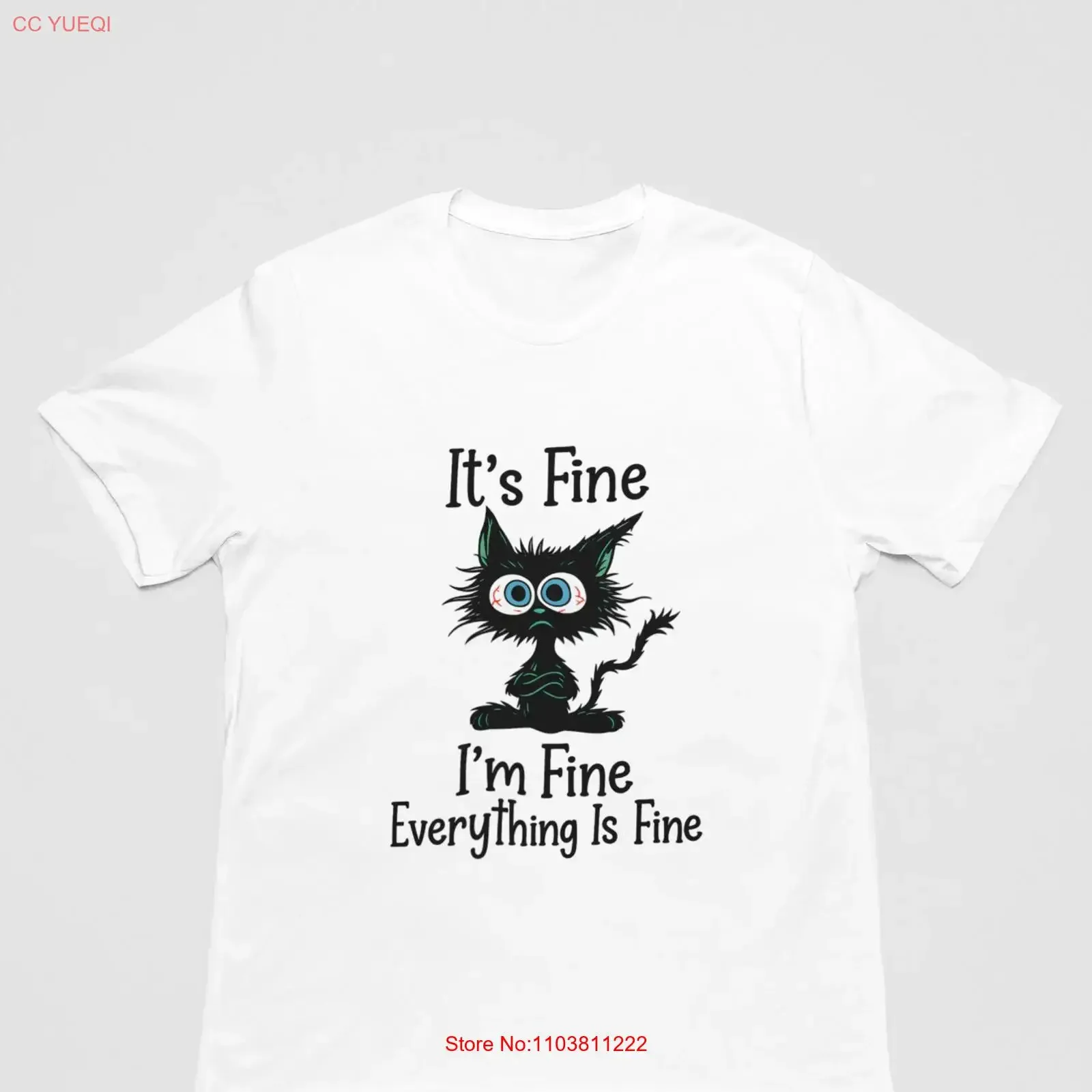 Фото Футболка It's Fine I'm Everything Is Crazy CaT, забавная, с юмором, винтажная, с эффектом потертости, стильная, унисекс, слегко модная №1