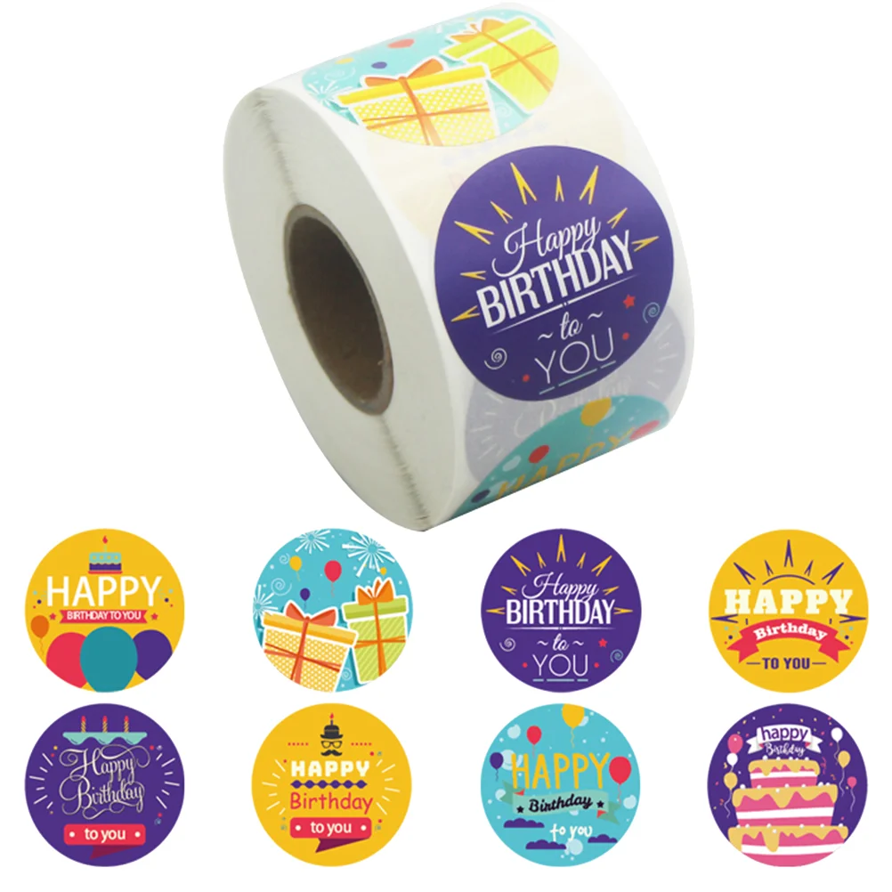 

Birthday Sealing Sticker Seal Labels Roll Stickers Paper Round Label Envelope Tags Candy Bagenvelopes Wrapping Kraft Adhesive
