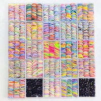 scrunch 90pcs solid color plush print flower geometry small elastic hair band for girl children durable rubber rope box packed