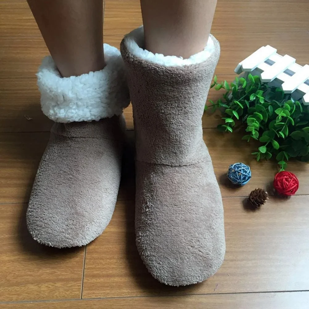 

1 Pair Winter Floor Boot Socks Non-slip Mid-calf Plush Lining Thickened Fuzzy Cdproof Sid Cor Thermal Unisex Indoor Shoes