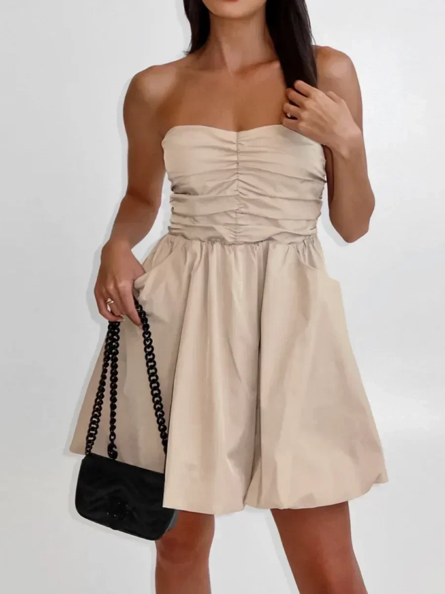 Модный сексуальный однотонный топ без бретелек летнее платье-пачка для отдыха