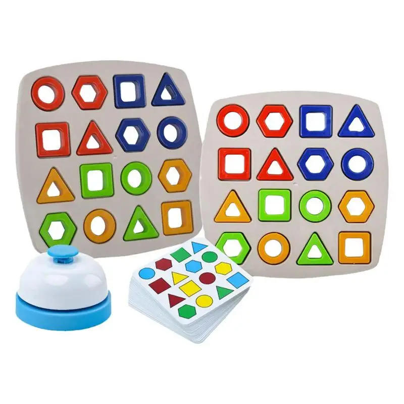 

Пазл с колокольчиком и карточками, деревянная сенсорная доска с цветными геометрическими фигурами, обучающая игрушка