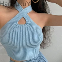 women summer knitted top female camisoles solid cute crop tops women camis straps plain off shoulder crop tops for women