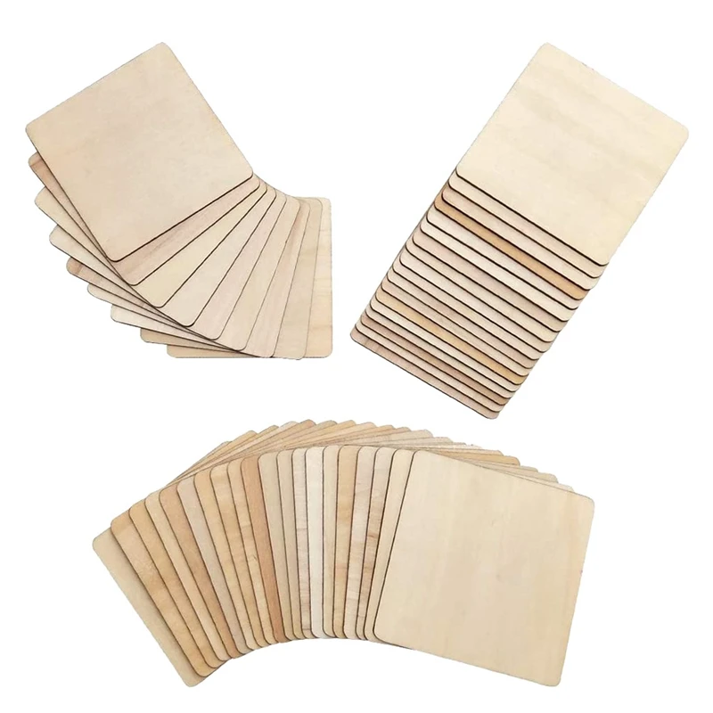 

SEWS-50 необработанных квадратных деревянных ломтиков, пустые 4X4 дюйма, для подставок, пирографии, рисования, письма, фотореквизита, украшения