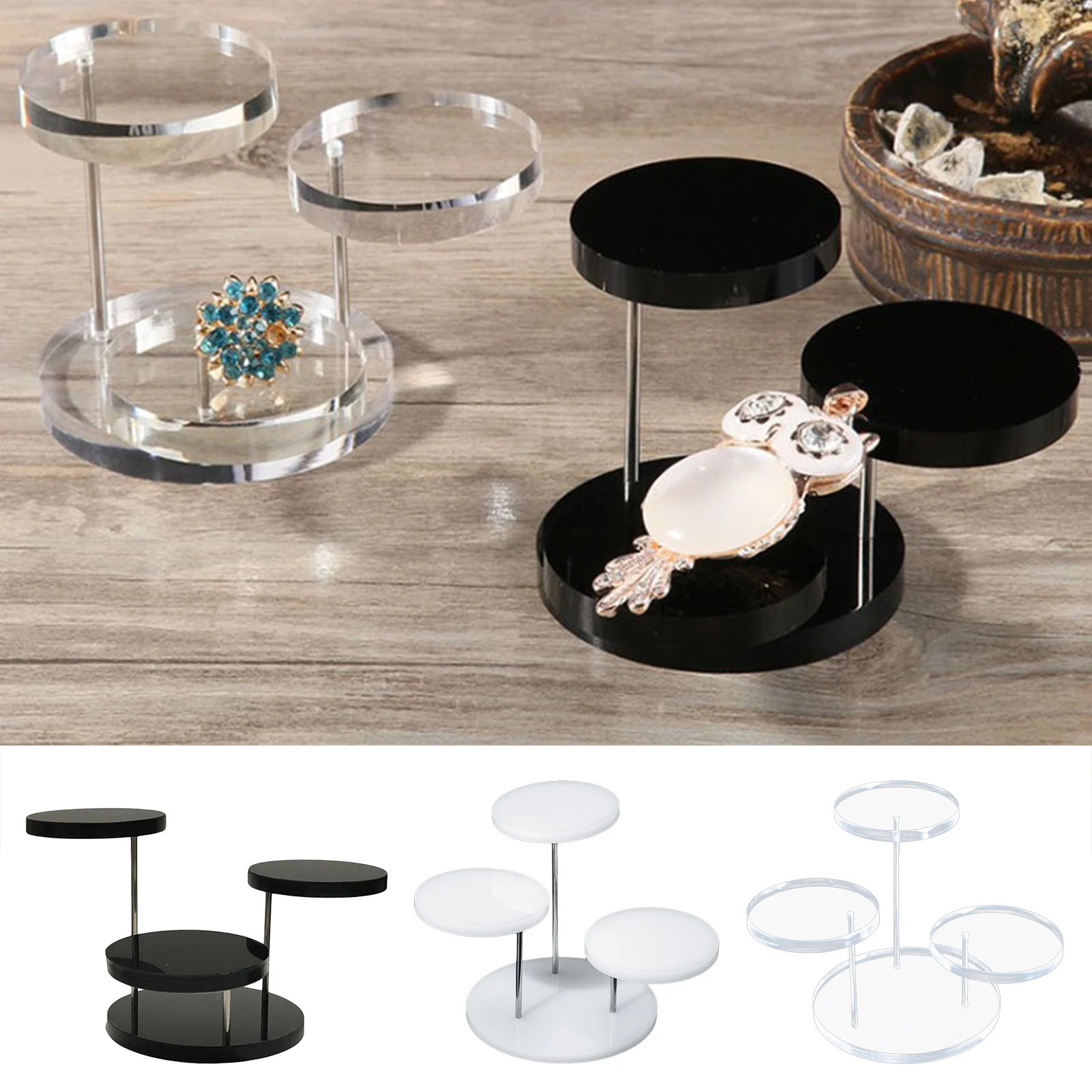 

3-layer Round Acrylic Display Risers Perfume Organizer Stand For Display Or Collections Ring Holder Earrings Jewelry Storage