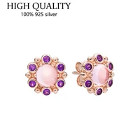 hot sale high quality 100 925 sterling silver rose gold crest shining earrings womens fashion silver earrings jewelry gifts