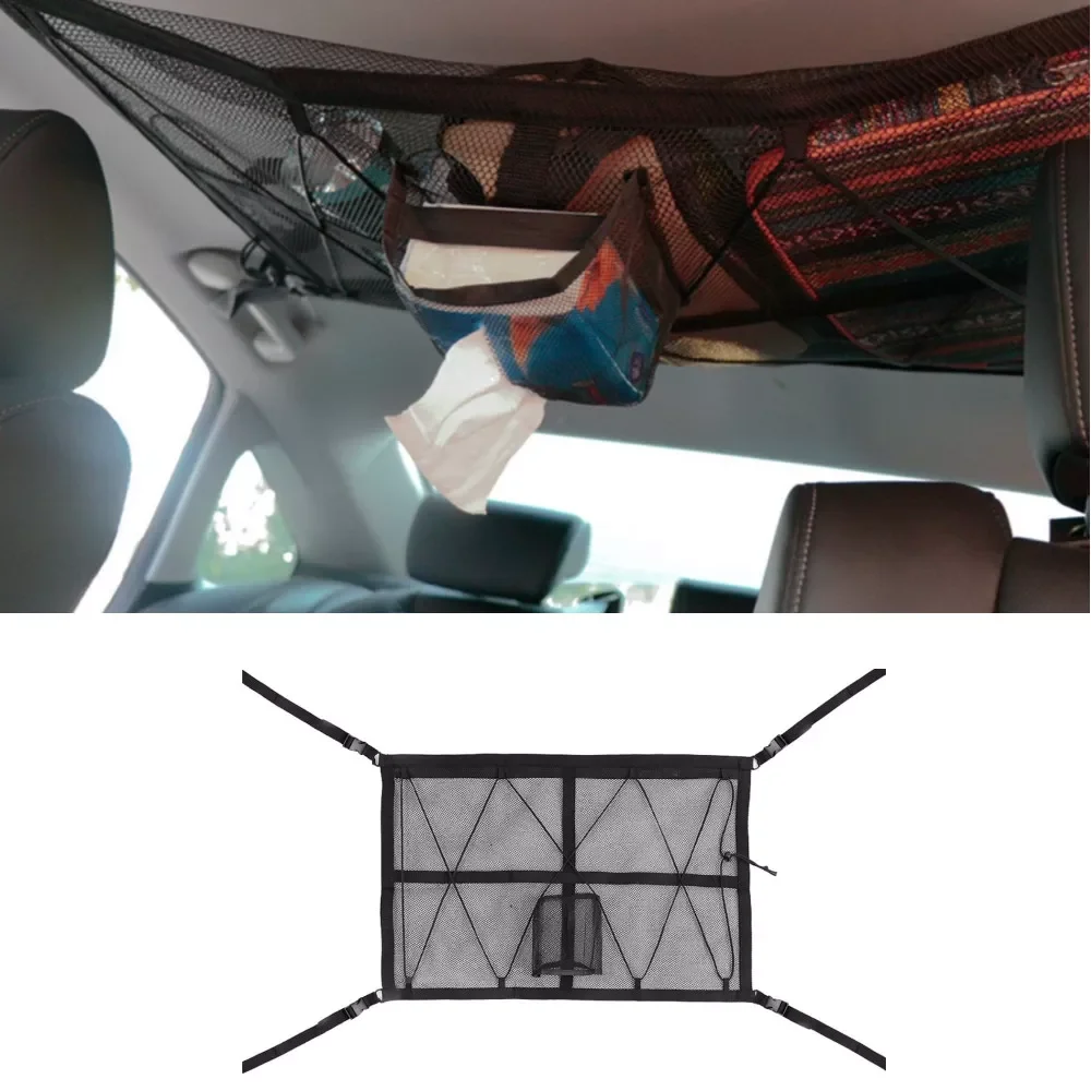 

SUV Car Ceiling Storage Net Pocket Car Roof Bag Interior Cargo Net Breathable Mesh Bag Auto Stowing Tidying Interior Accessories