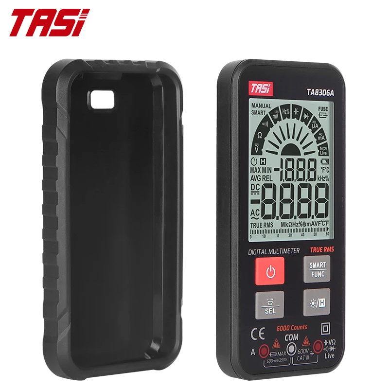 

Цифровой мультиметр TASI TA8306A, профессиональный автоматический тестер для измерения постоянного и переменного тока, Бесконтактный индикатор напряжения, Ом, емкости, Гц