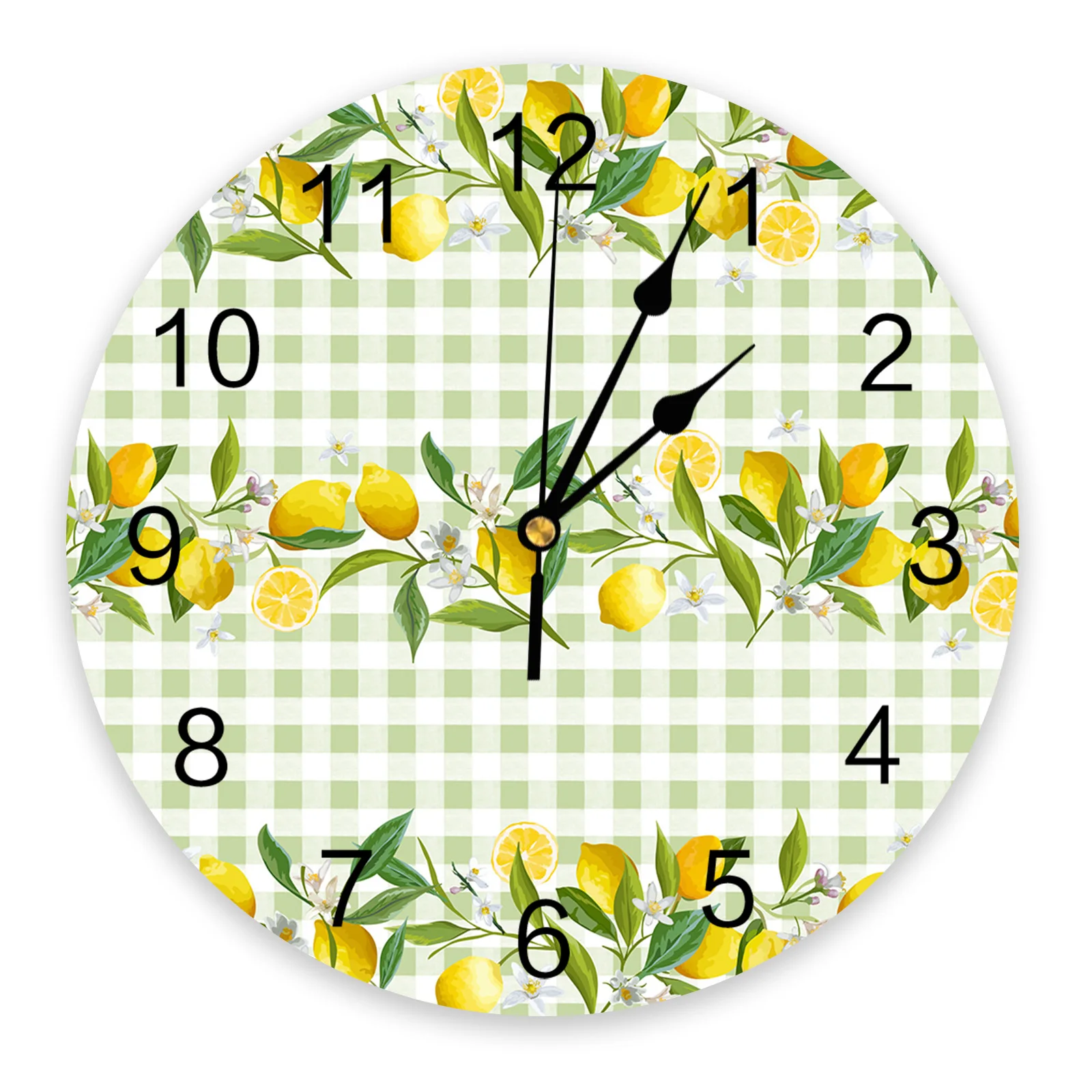 

Летние настенные часы в клетку с лимоном, современный дизайн, тихие украшения для спальни, гостиной, круглые подвесные часы