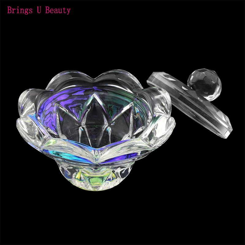 

1pc Crystal Glass Dappen Dish Cup Holder Lid Bowl Flower Shape For Nail Art Acrylic for Liquid Powder