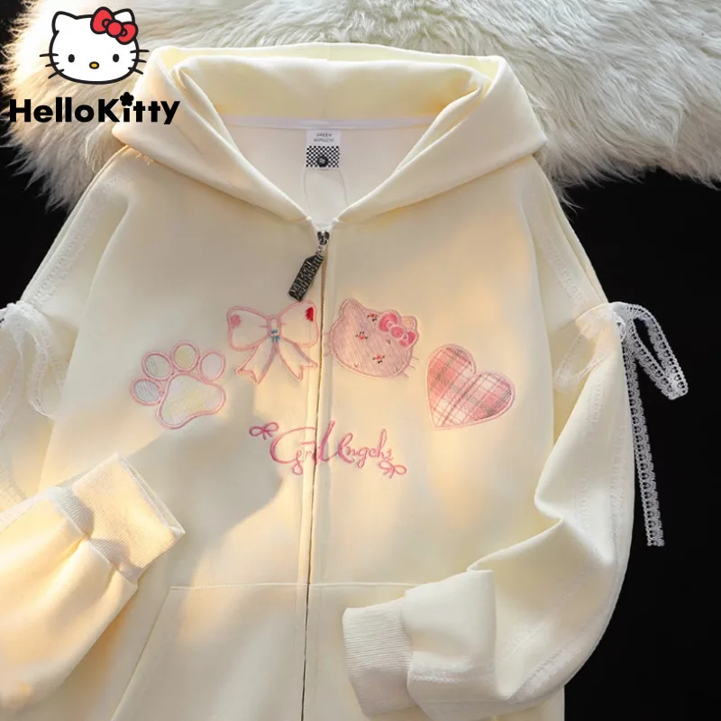 Женская повседневная толстовка Sanrio с кружевным принтом Hello Kitty