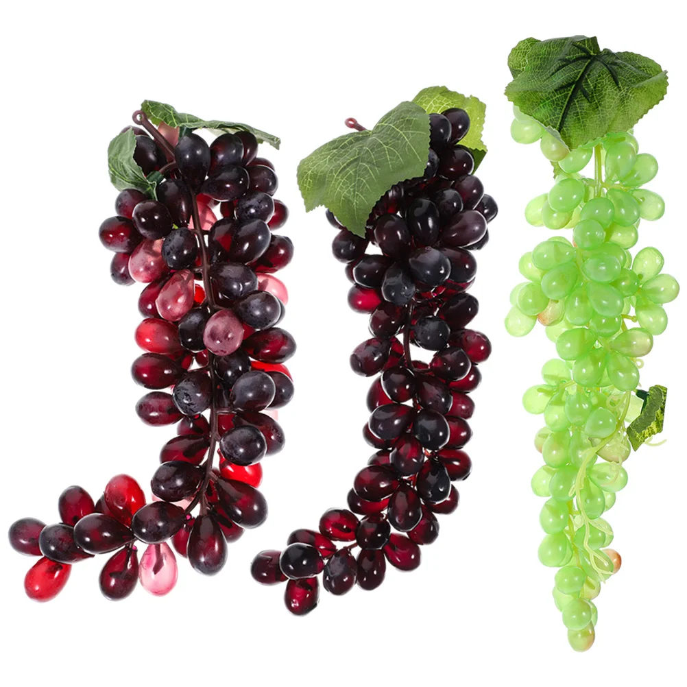 

3 Bunches Artificial Fruit Grape Clusters Fake Home Decor Decorations Ornament Lifelike Plastic Grapes Candied Fruits