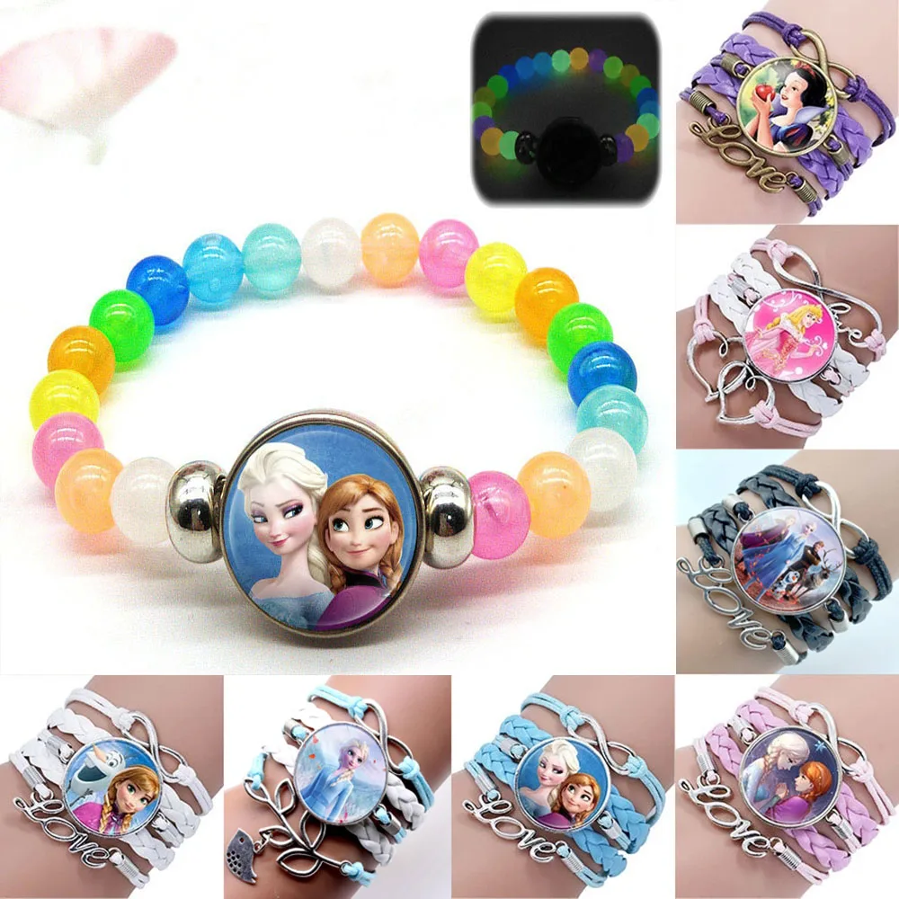 

Disney Frozen Elsa Anna Snow White Princess Cartoon Bracelet Action Figure Toys lovely Wristand Girl Gift Christmas Gifts Toys