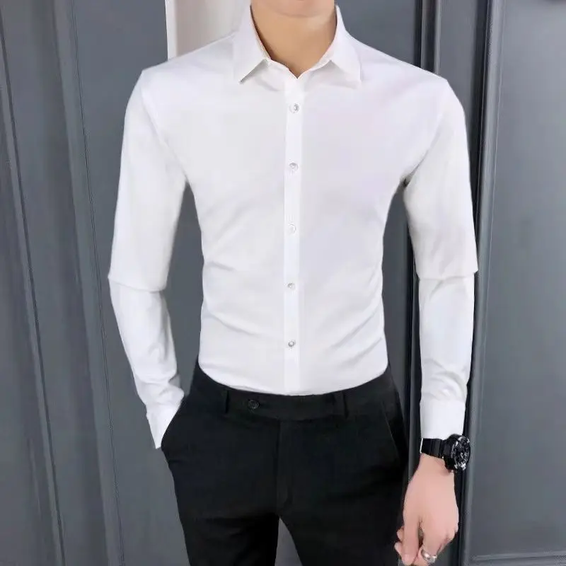 

Новинка весна-осень 2022, однотонная Классическая рубашка с длинным рукавом, Мужская одежда, приталенная Повседневная Формальная одежда, офи...