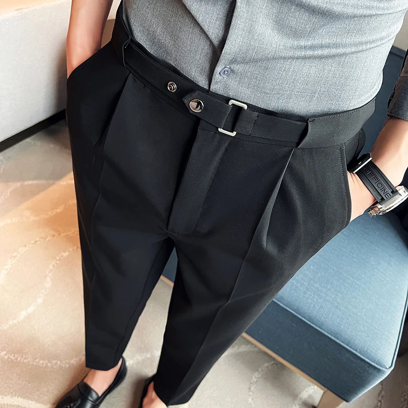 

2022 Solid Color Business Dress Pants Men Slim Casual Office Social Suit Pant Ankle Length Wedding Groom Trousers Pantalon Homme