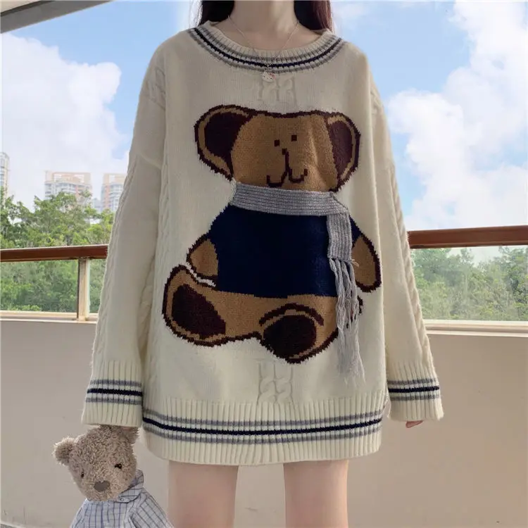 Свитер женский на весну осень и зиму одежда для улицы свободный трикотажный