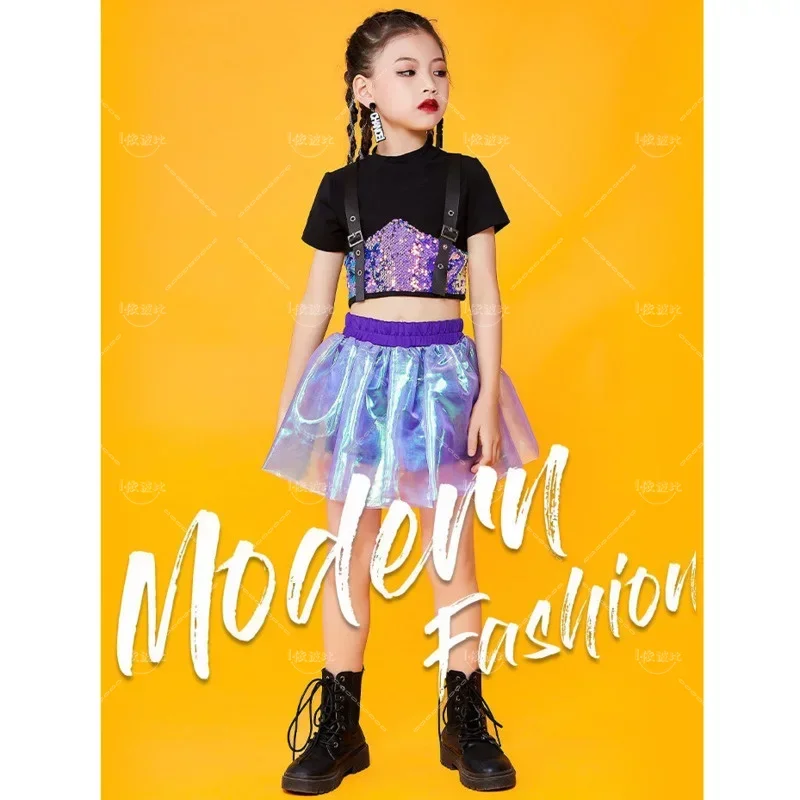 Новый детский костюм Одежда для женщин и девочек с блестками в стиле хип-хоп Джаз