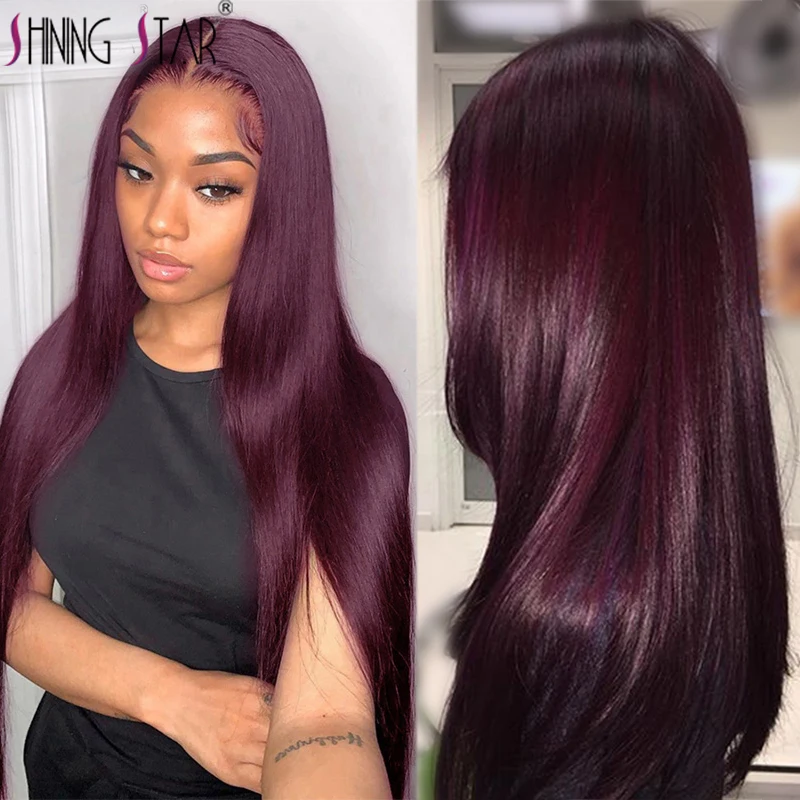 Peruvian Burgundy Red Lace Front Wig Human Hair Straight 99J Colored 13×4 Lace Frontal Wigs 180 Density Transparent Lace Wig