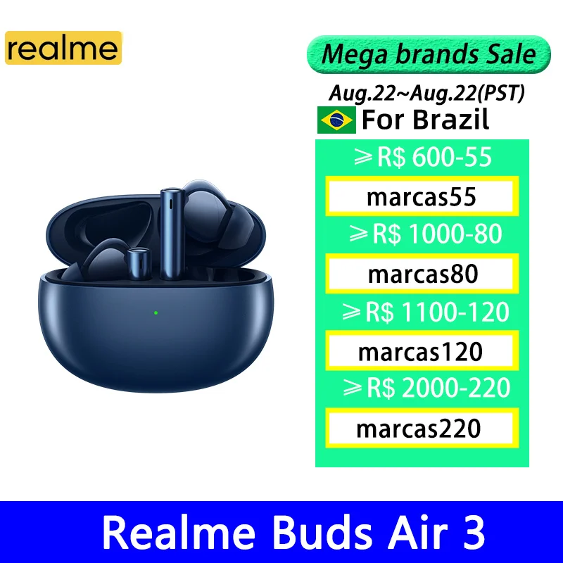 Realme buds air 3 TWS Earphone 30 Hours Battery Life Bluetooth 5.2 Headphone 42dB Active Noice Cancelling IPX5 Waterproof