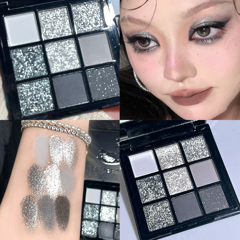 

Cool Toned Gray Black Matte Glitter Eyeshadow Palette Shimmer Eye Shadow Makeup Pallete Nude Smokey Black Eye Pigments Cosmetic