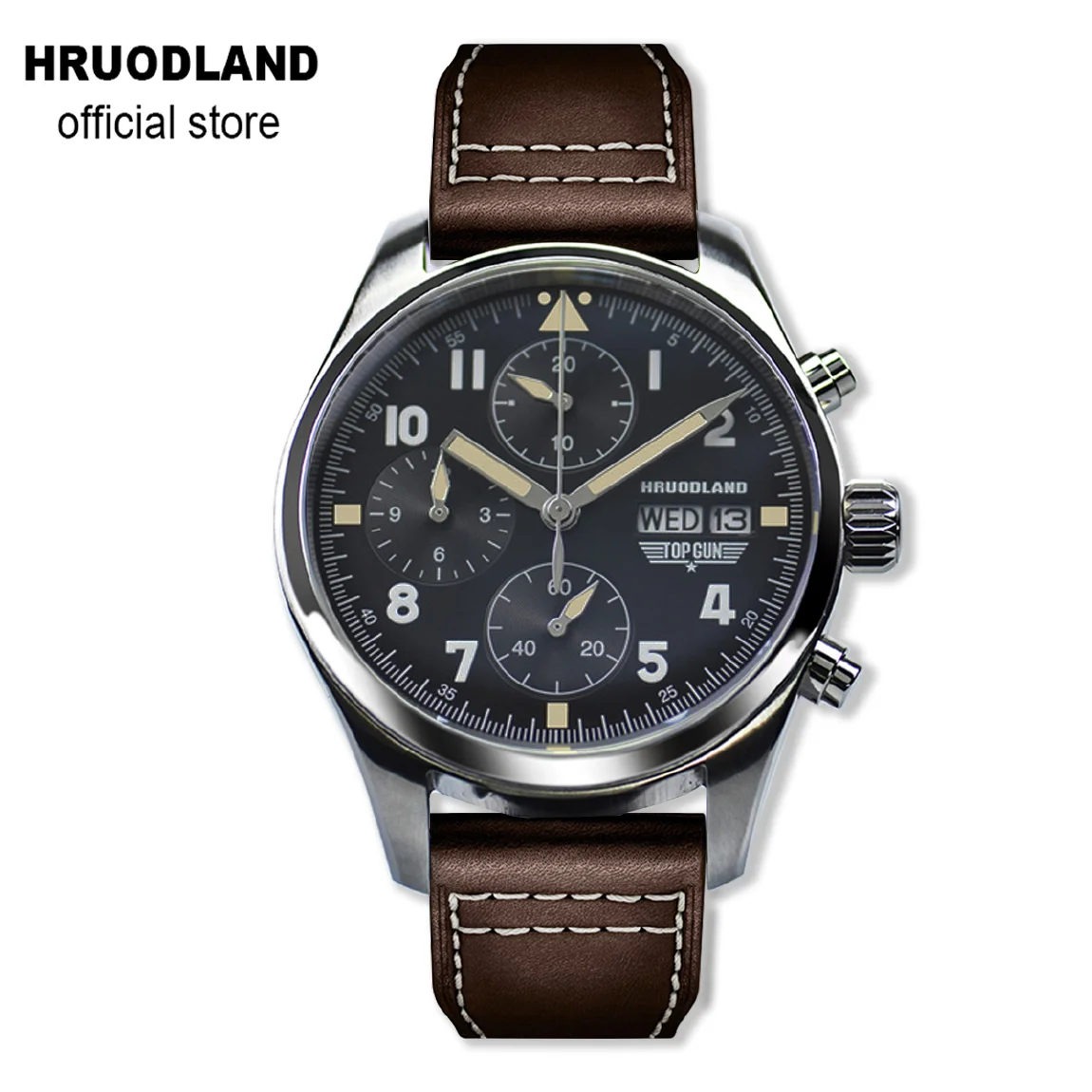 

Hruodland Stainless Steel Quartz Men Watches Sapphire Crystal 100m Water Resistant Multifunction Chronograph Pilot Wristwatch