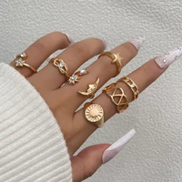 stillgirl 7pcs kpop crystal gold color rings for women vintage star moon chain geometric set charms female boho jewelry anilos