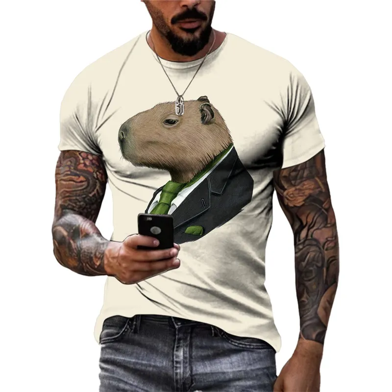 

Capybara 3D Printed Men's T-shirt, Hip-hop Casual Street Clothing with Personalized Print, Round Neck Short-sleeved Shirt, Summe