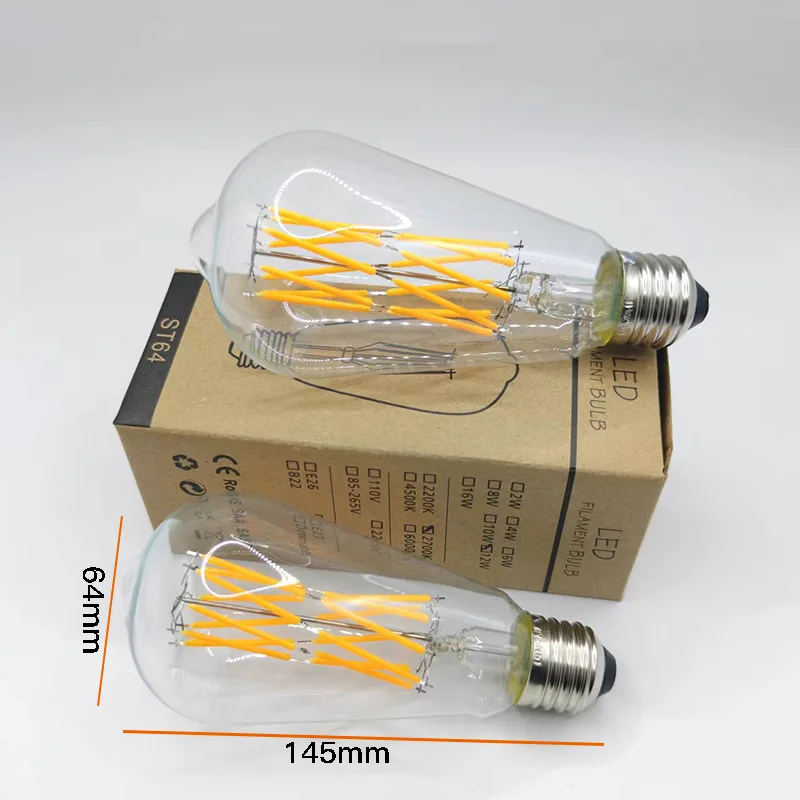 Фото 3 шт. E27 светодиодный ST64 с регулируемой яркостью 4 Вт 6 Вт Edison Retro винтажная нить накаливания 110 В-240 В теплый белый 2700 К 4500 К 6500 К COB светодиодная лампа №3