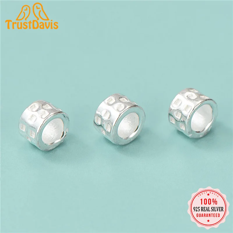 

TrustDavis настоящая Серебряная Мода неровная бочка круглый интервал бусины Шарм бусины ручной работы DIY аксессуары ювелирные изделия HY679