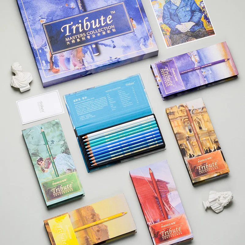 Cena Marco Tribute MASTERS 60 Kolorów Kredki Akwarelowe Profesjonalne Piękne Wzory Kolorowy Rysunek Ołówkiem Zestaw Kredek Szkolnych