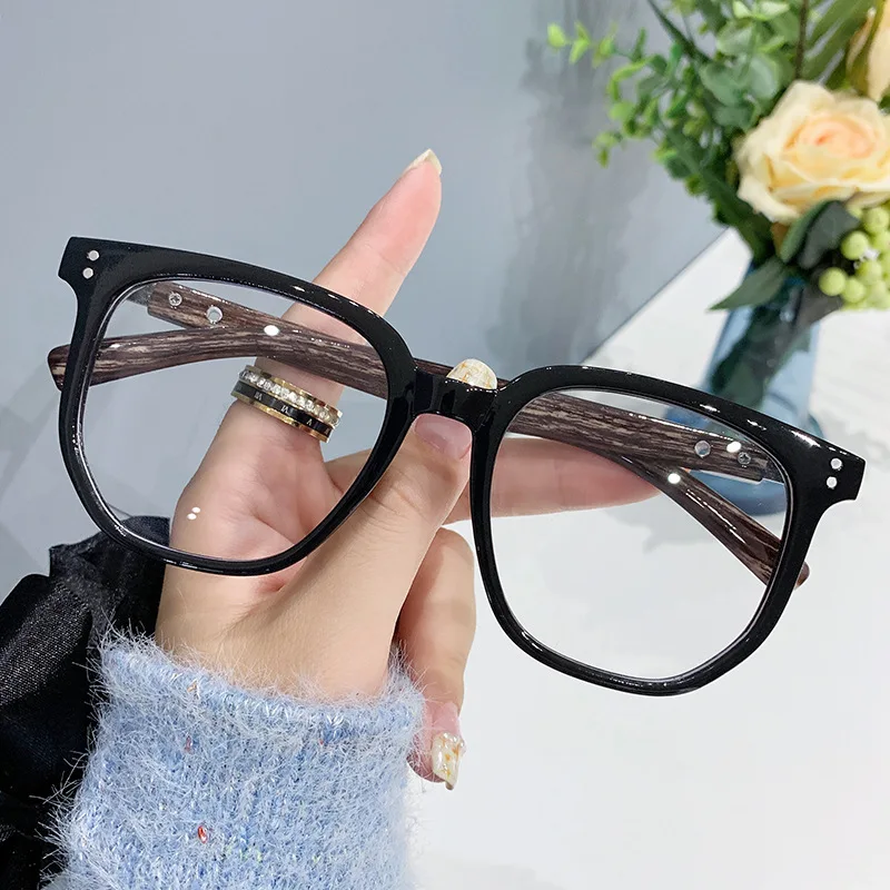 

Ahora Fashion Wood Grain Reading Glasses Frame For Women&Men Square Blocking Blue Light Computer Presbyopia Eyeglasses +1.0+4.0.