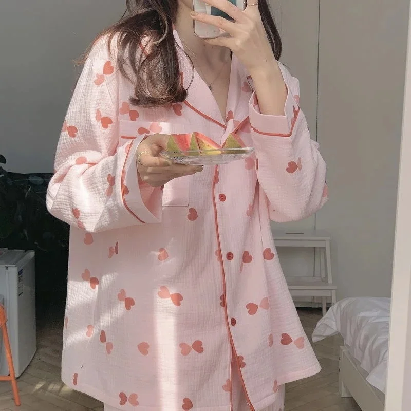 Пижама женская хлопковая Ранняя пижама с длинным рукавом осенняя комплект в