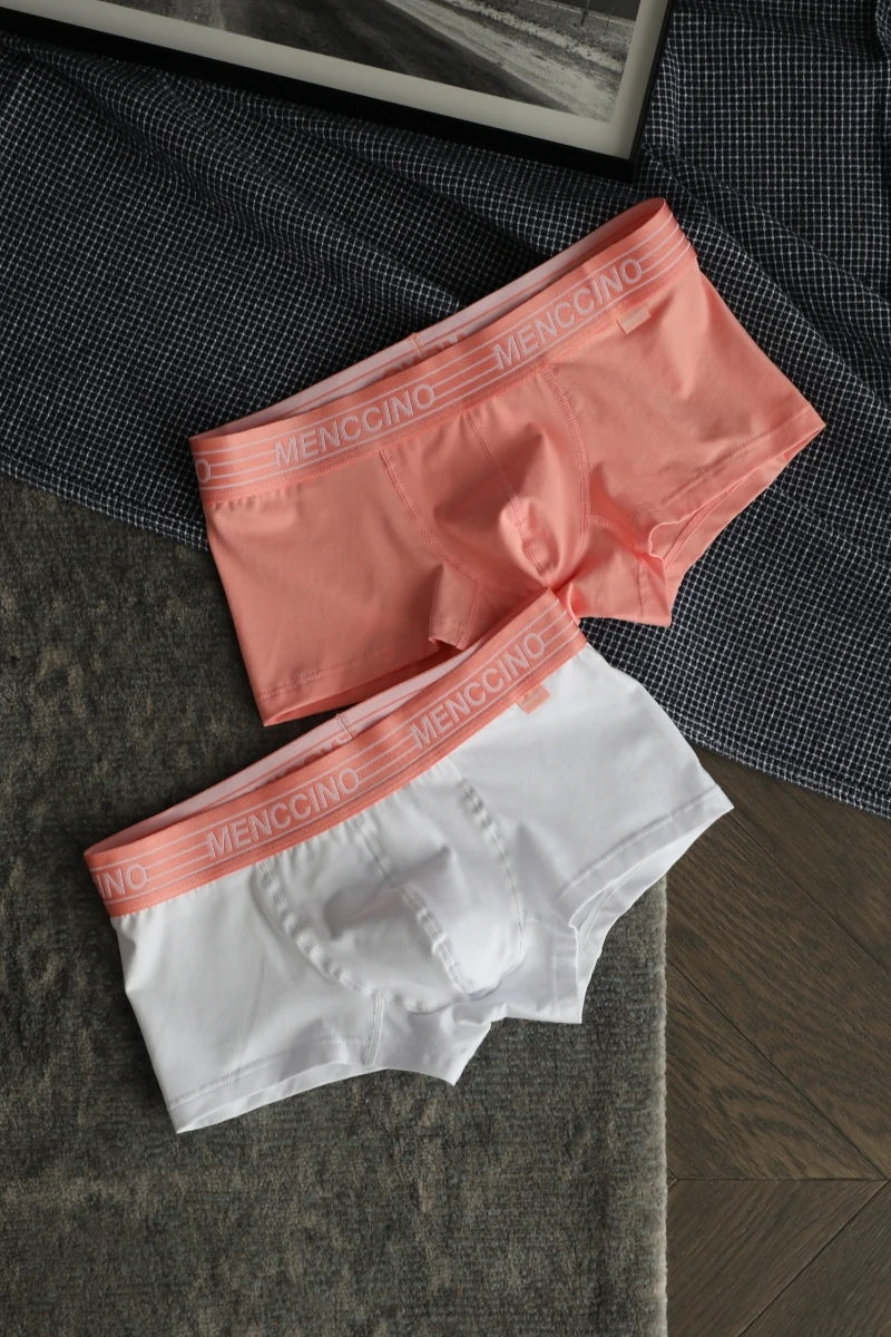 2pcs/lot Men's panties cotton breathable boxers personality trend solid color simple youth U bag quadrangular shorts images - 6