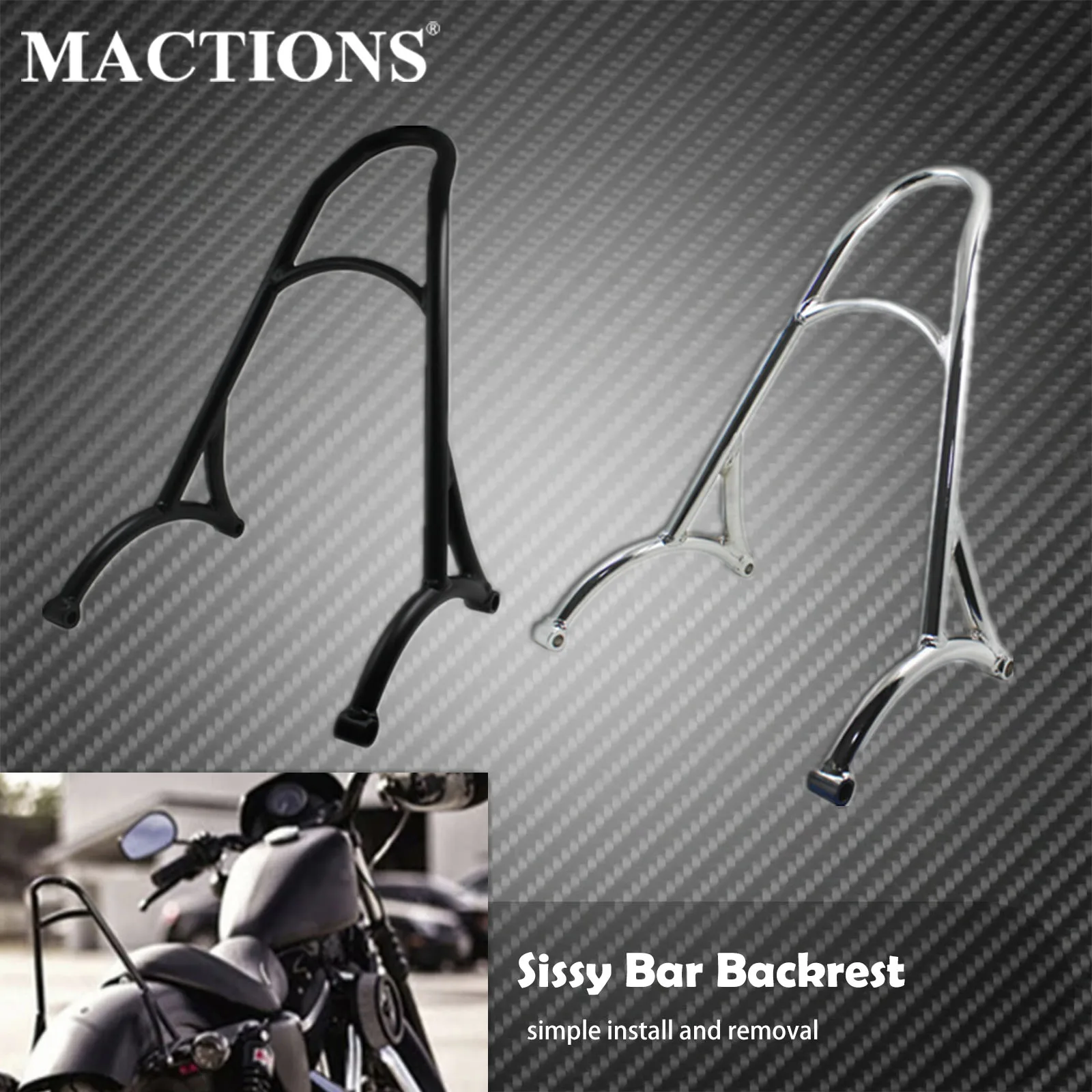 

Motorcycle Short Passenger Sissy Bar Backrest Black/Chrome For Harley Sportster XL Iron Nightster 883 1200 Forty Eight 2004-2021