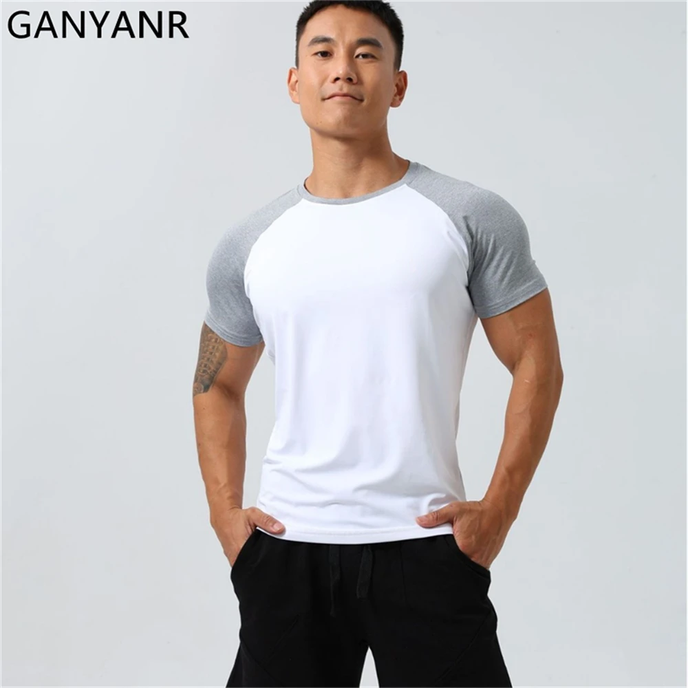 Фото GANYANR Мужская футболка для бега Активная одежда Летняя одежда для гольфа с коротким рукавом Спортивная одежда для фитнеса Спортивная быстросохнущая футболка для тренировок в тренажерном зале №5