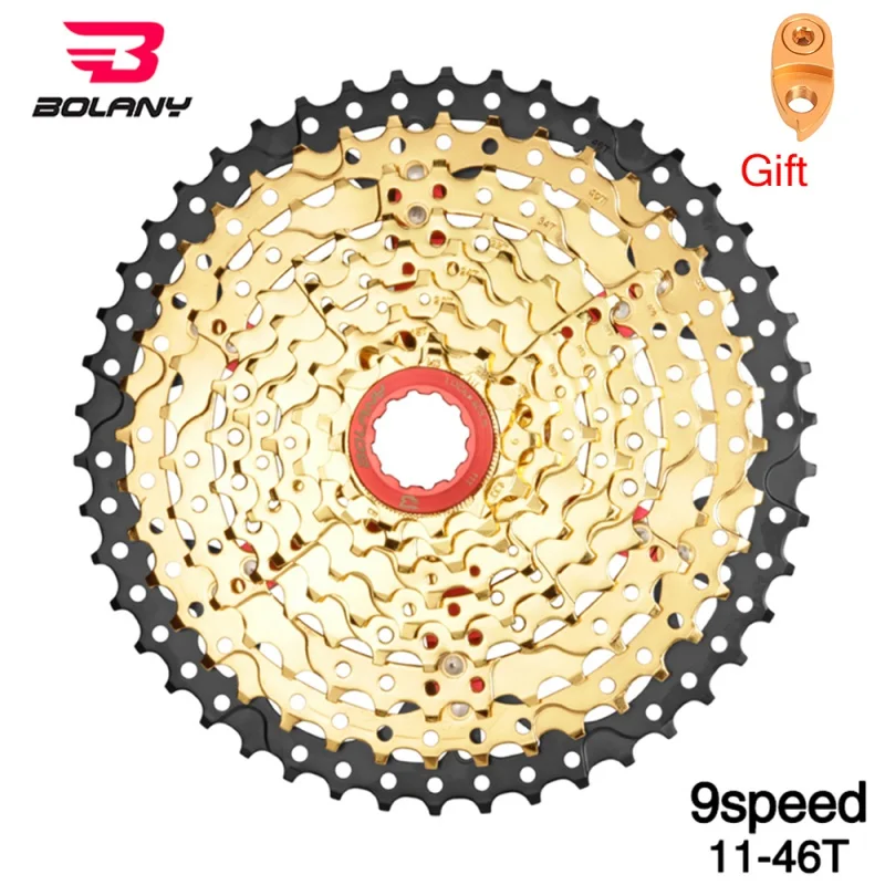 

Full Gold cassette 9 speed 27S 11-46T Single Speed Mountain Bike Mtb Wide Ratio Bicycle K7 Freewheel Cdg Parts Sprockets BOLANY