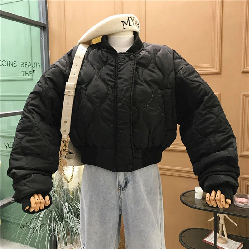 Women's Short Cotton Padded Jacket 2022 Spring Autumn Winter  Down Winter Parkas Female Fashion Long Sleeve Bomber Outwear Coat