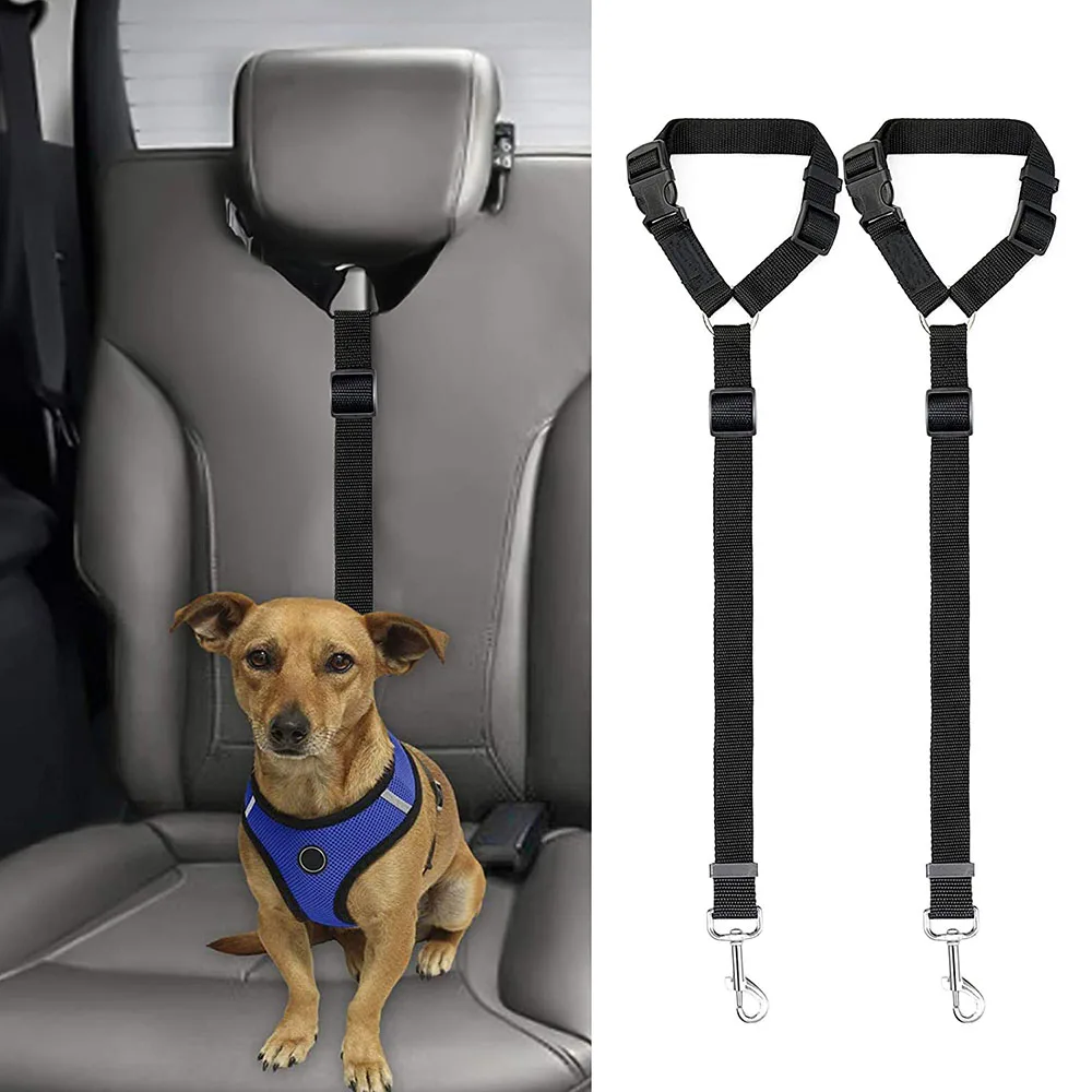 

Dog Safety Seat Belts Strap Car Headrest Restraint Adjustable Nylon Seatbelt for Dog Pet Cat Vehicle Seatbelt for Harness Collar