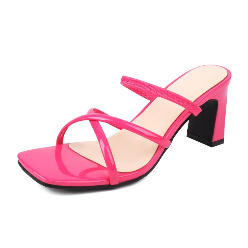 2023 Womens Mule Shoes Strappy Sandals Thick High Heeled Slip-on Shoes Open Toe High Heeled Sandals Summer Sexy Casual Sandals