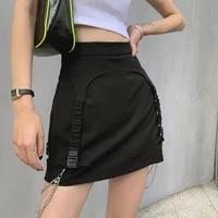 women new hip pop chain high waist gothic mini skirts black hole bodycon summer warp plus size pencil skirts female streetwear