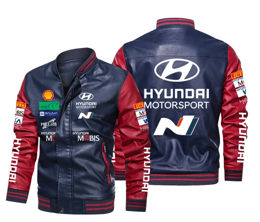 

New Men's Leather Jackets Hyundai car logo Autumn winter Casual Motorcycle PU Jacket Biker Leather Coats Brand Clothing EU Size